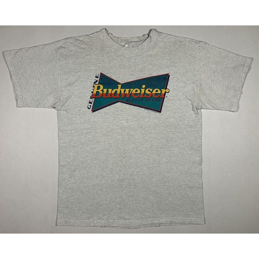 Vintage Budweiser Shirt Mens Large Gray Genuine King of Beers Bar Grill 90s 1992